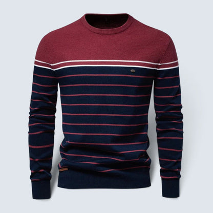 Men's Striped Round-Neck Cotton Sweater Long-Sleeve 3