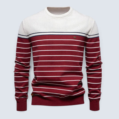 Men's Striped Round-Neck Cotton Sweater Long-Sleeve 2