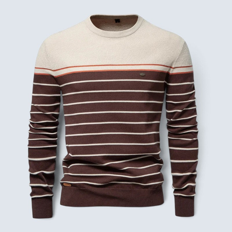 Men's Striped Round-Neck Cotton Sweater Long-Sleeve 1