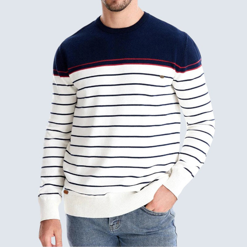 Men's Striped Round-Neck Cotton Sweater Long-Sleeve 4