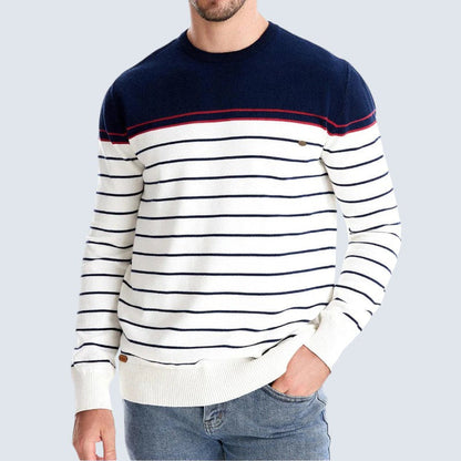 Men's Striped Round-Neck Cotton Sweater Long-Sleeve 4
