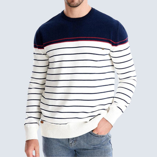 Men's Striped Round-Neck Cotton Sweater Long-Sleeve 4