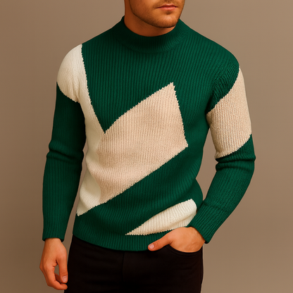 Men's Fitted Round-Neck Sweater Ribbed Trim Long-Sleeve 1