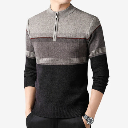Men's Half-Zip Crew-Neck Sweater Ribbed Cuffs Long-Sleeve Khaki