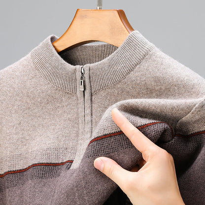 Men's Half-Zip Crew-Neck Sweater Ribbed Cuffs Long-Sleeve 4