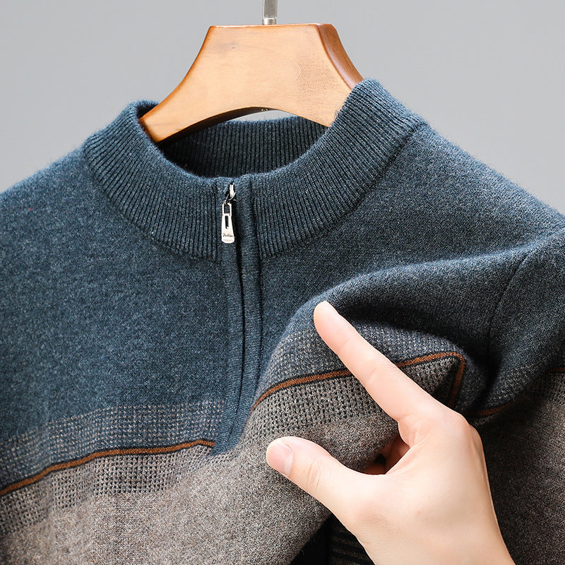 Men's Half-Zip Crew-Neck Sweater Ribbed Cuffs Long-Sleeve 3