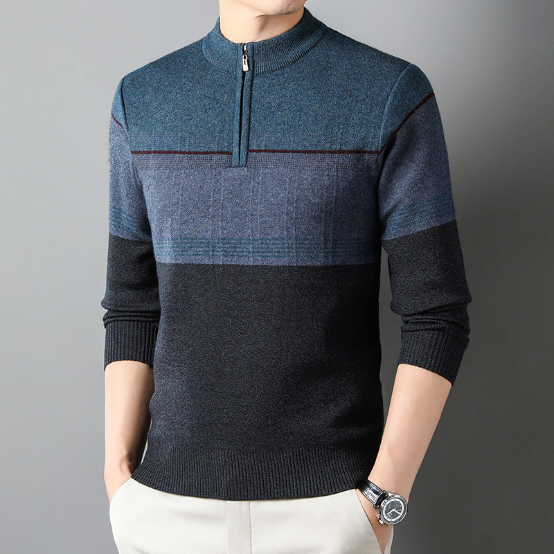 Men's Half-Zip Crew-Neck Sweater Ribbed Cuffs Long-Sleeve 2