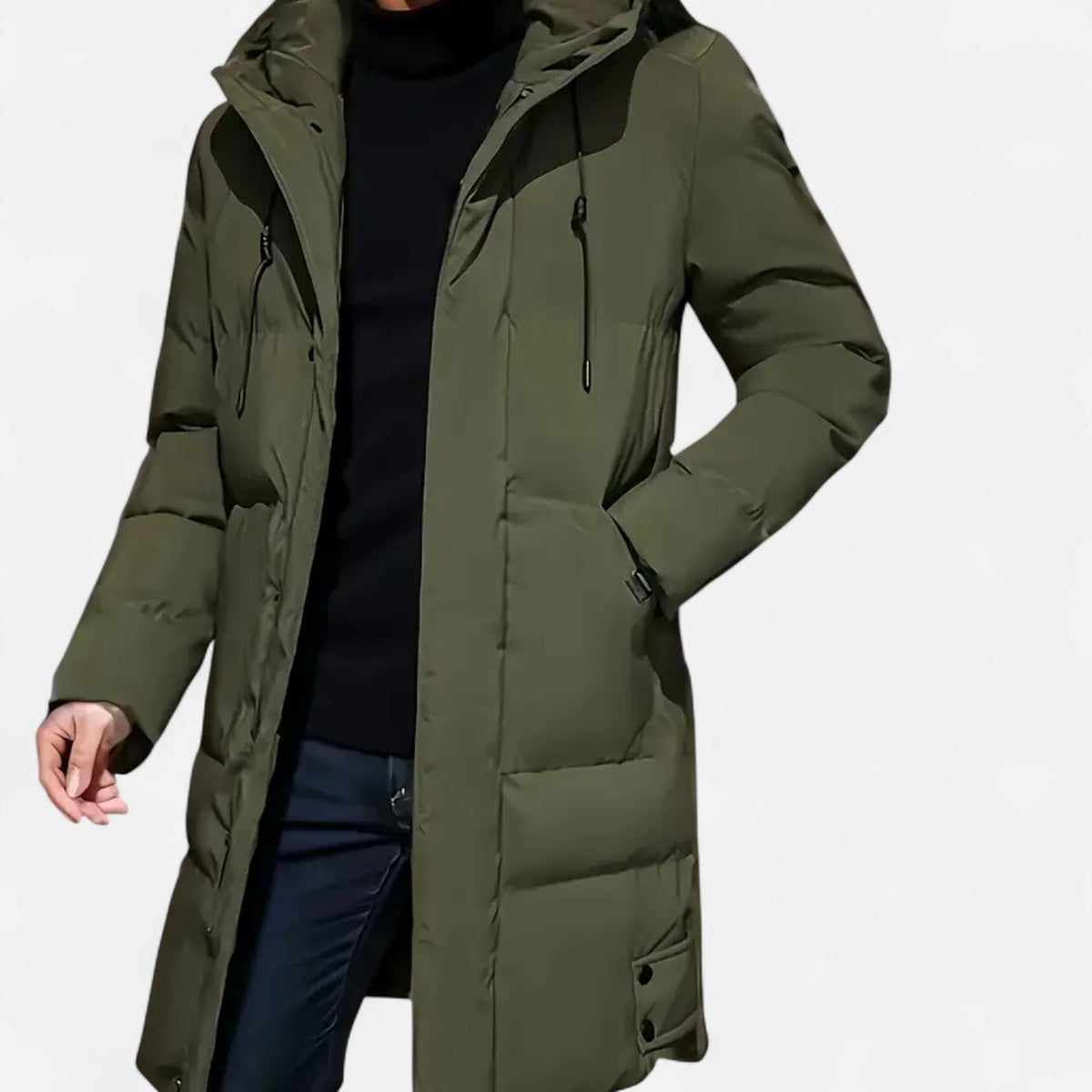 Men's Hooded Zip-Up Winter Jacket Regular Fit Insulated Lining Army Green A