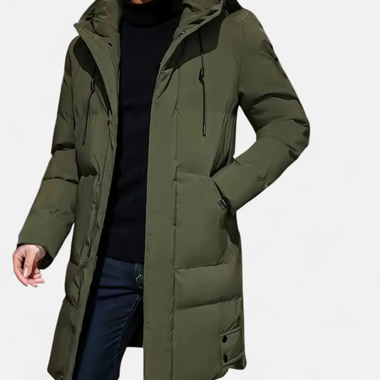 Men's Hooded Zip-Up Winter Jacket Regular Fit Insulated Lining Army Green A