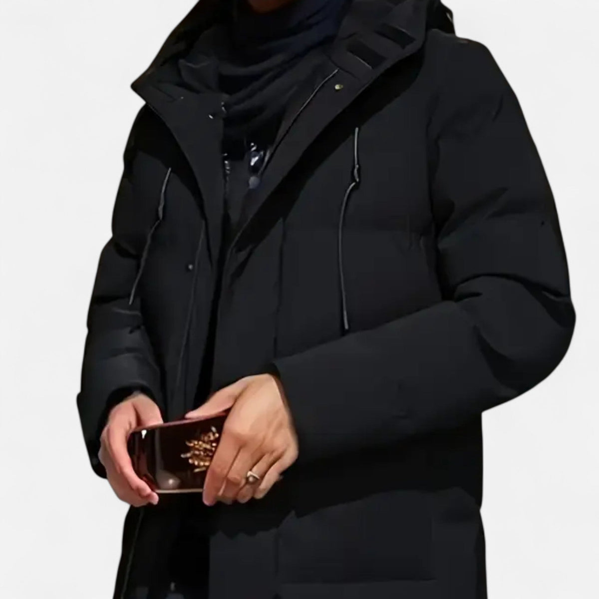 Men's Hooded Zip-Up Winter Jacket Regular Fit Insulated Lining Black