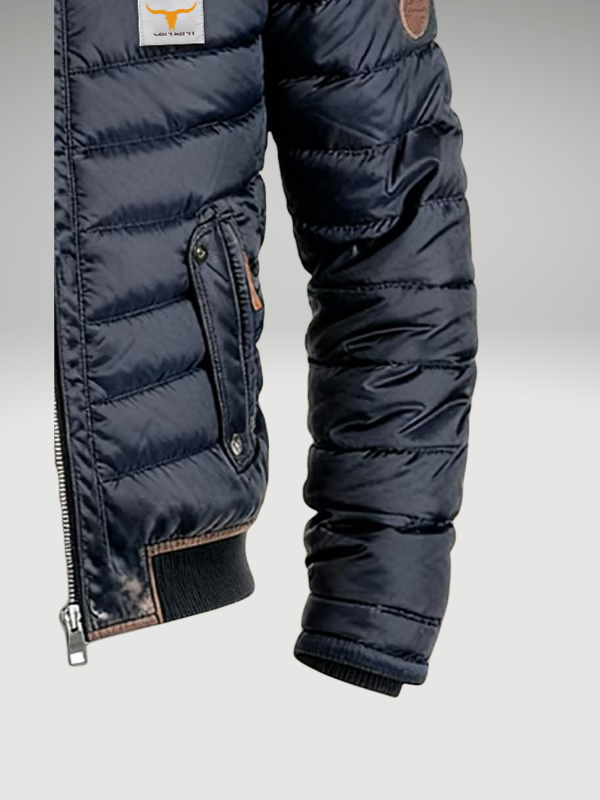 Men's Quilted Jacket Contrast Stand Collar Chest Pockets Relaxed Fit 2