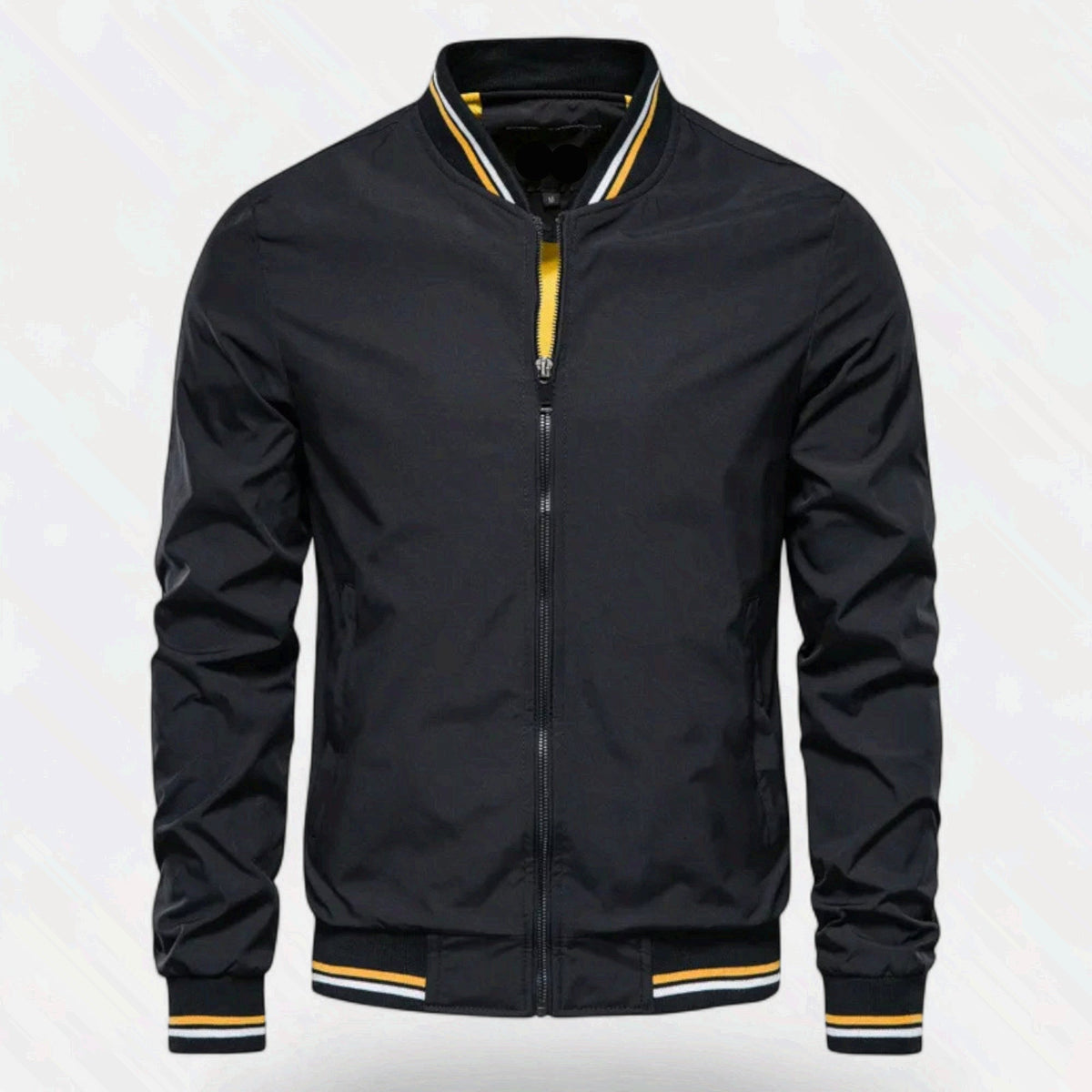 Men's Stand-Collar Zip-Front Jacket Non-Iron Polyester Ribbed Hem Black