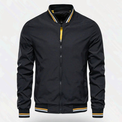 Men's Stand-Collar Zip-Front Jacket Non-Iron Polyester Ribbed Hem Black