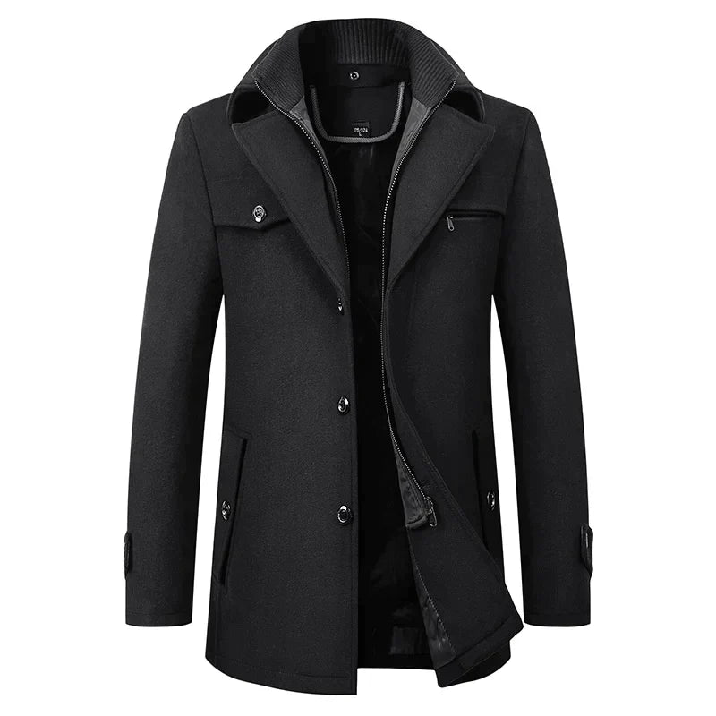 Men's Waterproof Winter Coat Zip Button Closure Modern Cut Black