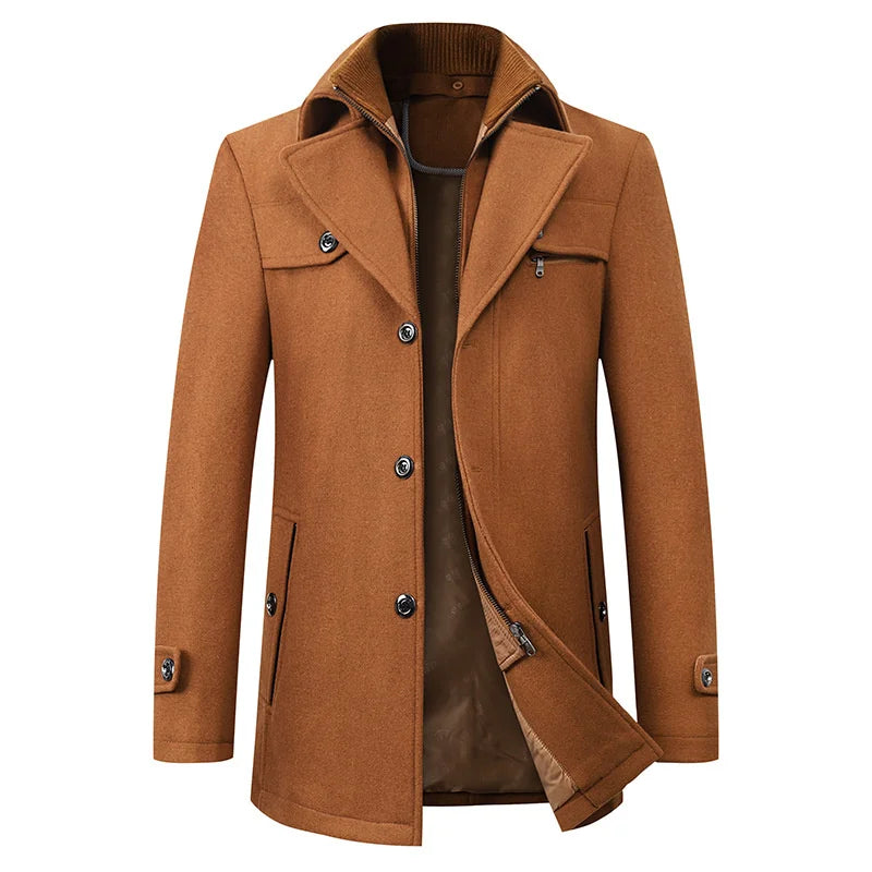 Men's Waterproof Winter Coat Zip Button Closure Modern Cut Brown