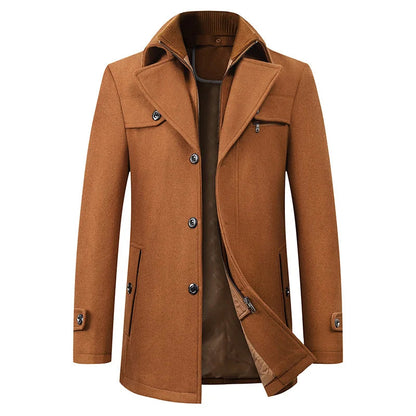 Men's Waterproof Winter Coat Zip Button Closure Modern Cut Brown
