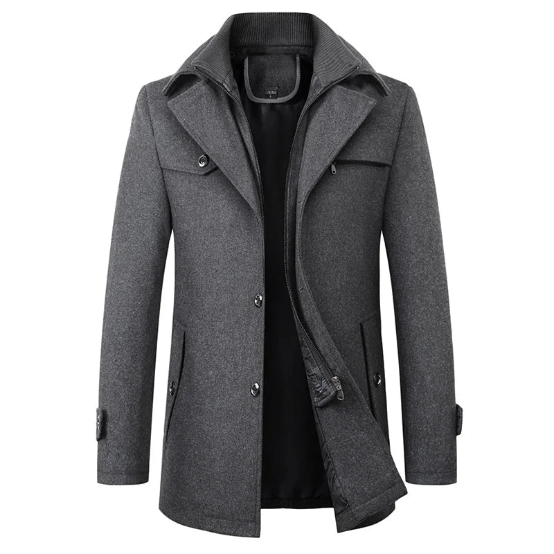 Men's Waterproof Winter Coat Zip Button Closure Modern Cut Gray