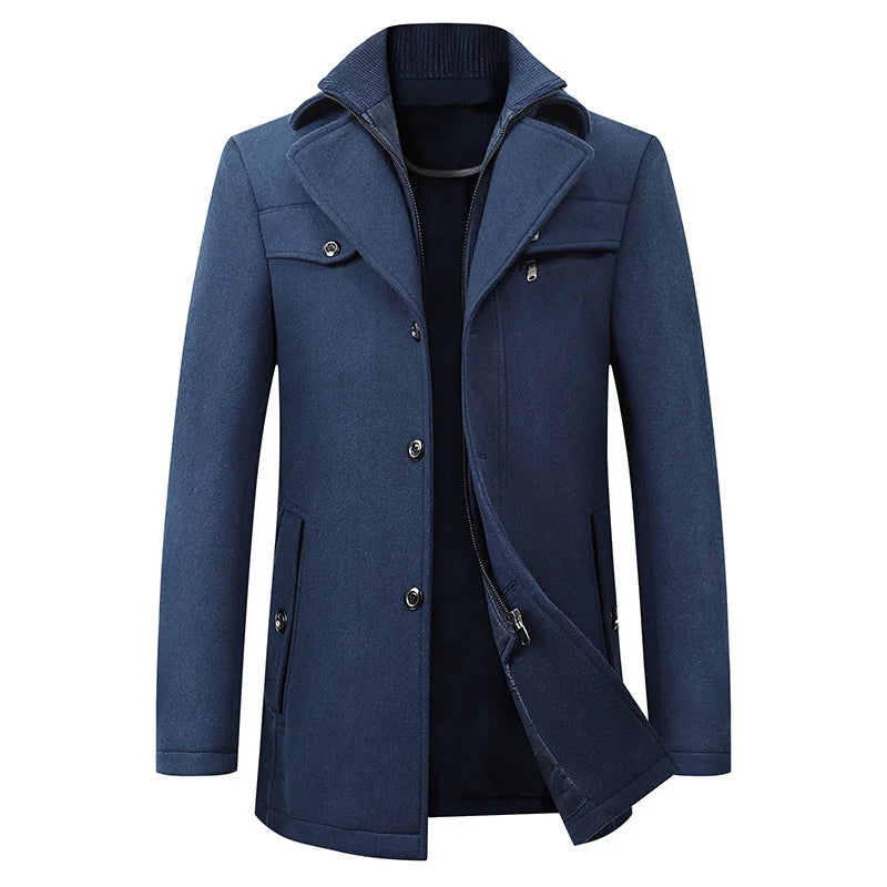 Men's Waterproof Winter Coat Zip Button Closure Modern Cut Navy Blue
