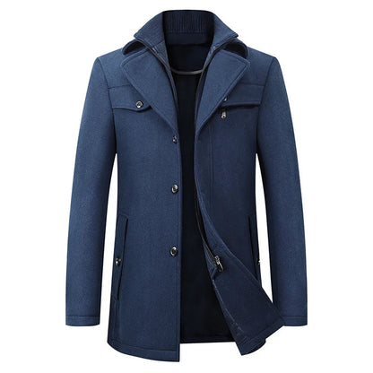 Men's Waterproof Winter Coat Zip Button Closure Modern Cut Navy Blue