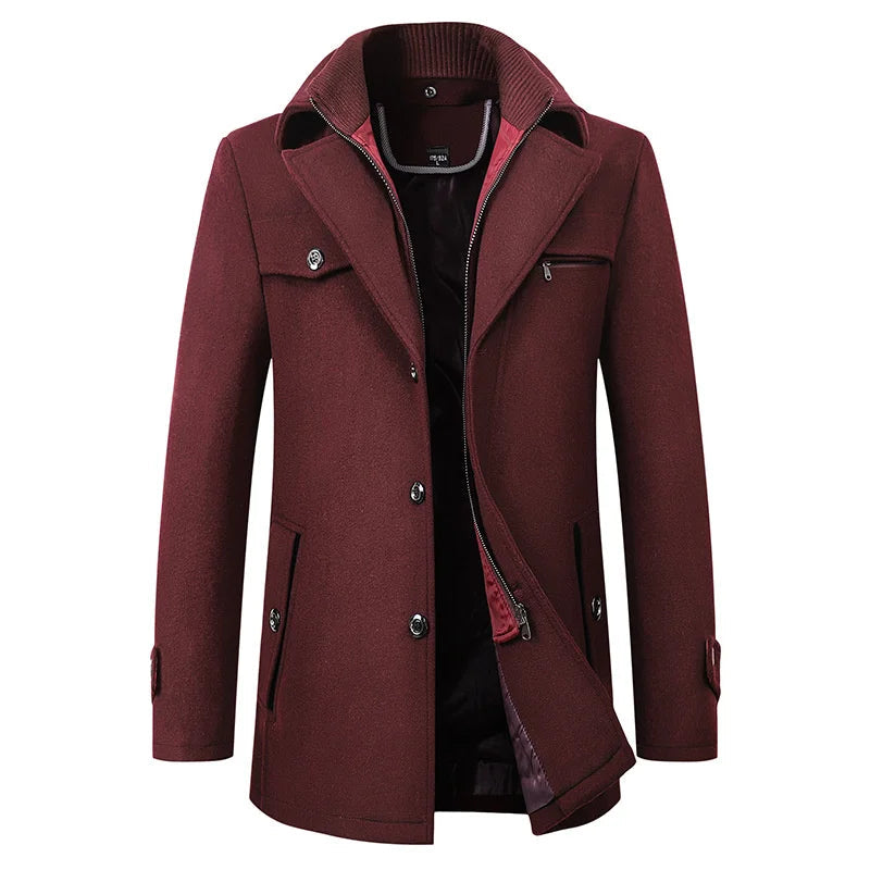 Men's Waterproof Winter Coat Zip Button Closure Modern Cut Wine Red