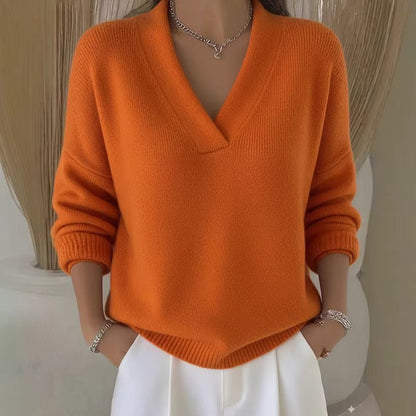 Women's Ribbed V-Neck Long-Sleeve Polyester Sweater 4