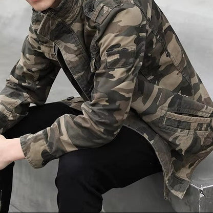 Men's Cotton Zip Button Jacket Multi-Pocket Long-Sleeve 4