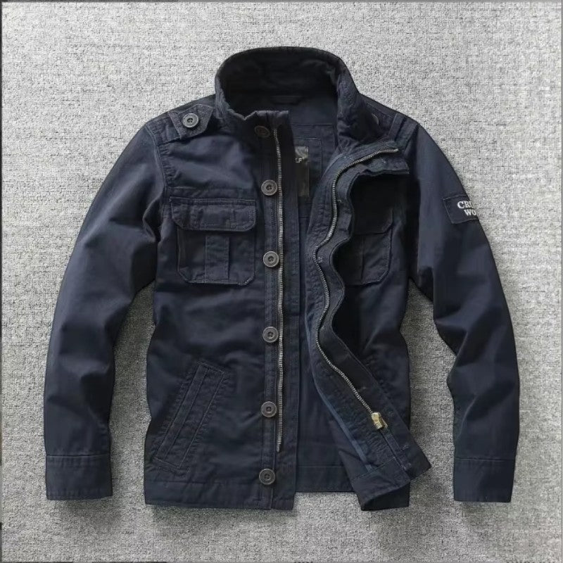 Men's Cotton Zip Button Jacket Multi-Pocket Long-Sleeve 3