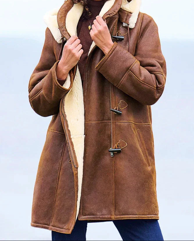 Women's Hooded Coat Relaxed Fit Insulated Warmth Brown
