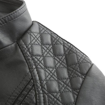 Women's Leather Zip-Up Jacket Stand Collar Zip Pockets 10