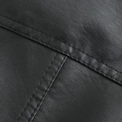 Women's Leather Zip-Up Jacket Stand Collar Zip Pockets 15