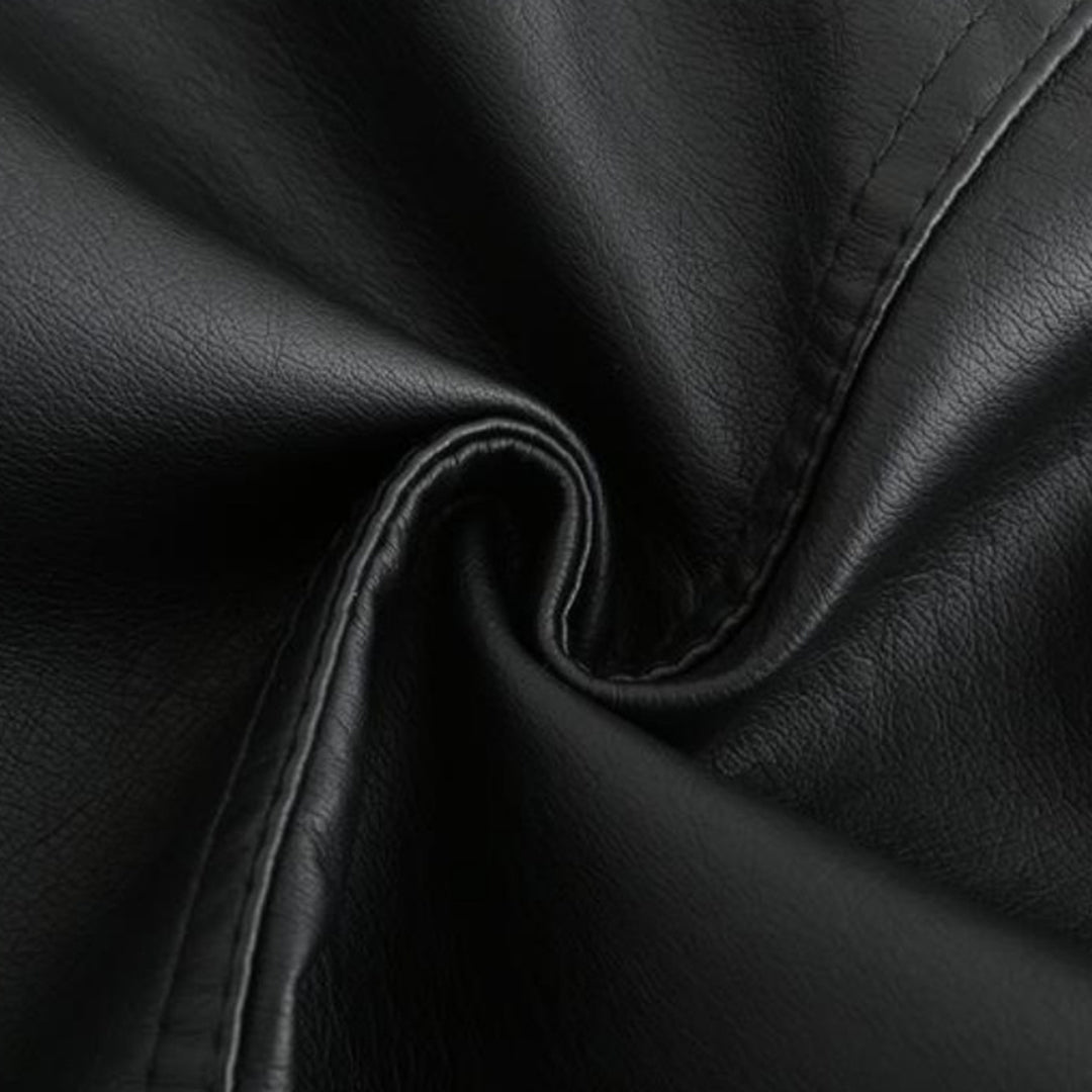 Women's Leather Zip-Up Jacket Stand Collar Zip Pockets 16