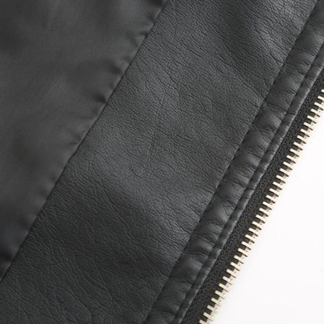 Women's Leather Zip-Up Jacket Stand Collar Zip Pockets 8