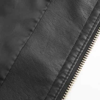 Women's Leather Zip-Up Jacket Stand Collar Zip Pockets 8
