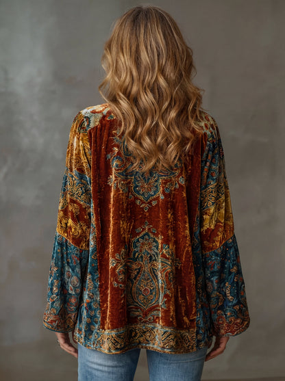 Women's Paisley Print Open-Front Long-Sleeve Cardigan Relaxed Fit 1