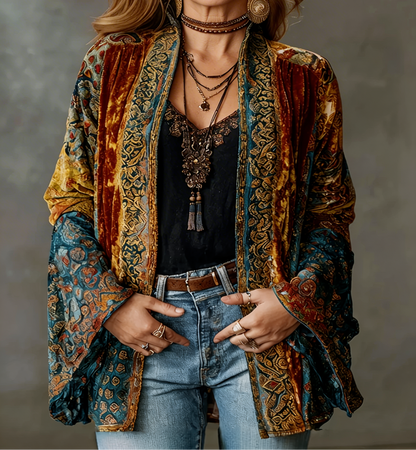 Women's Paisley Print Open-Front Long-Sleeve Cardigan Relaxed Fit Burgundy