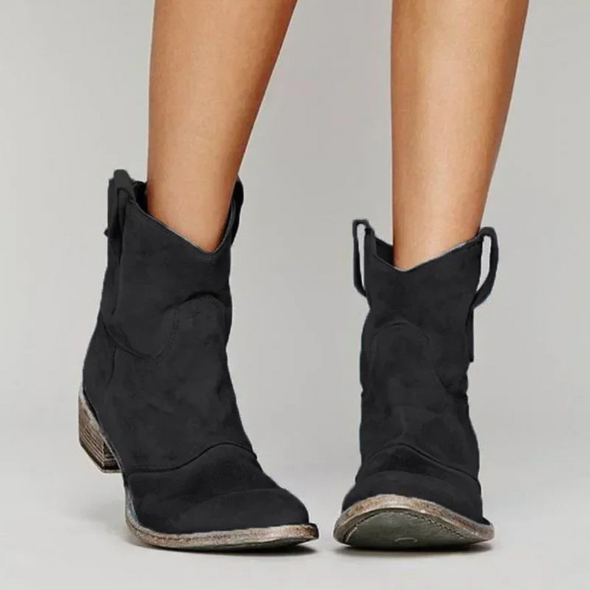 Women's Pointed-Toe Ankle Boots Non-Slip Sole Short Shaft Black