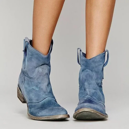 Women's Pointed-Toe Ankle Boots Non-Slip Sole Short Shaft Blue