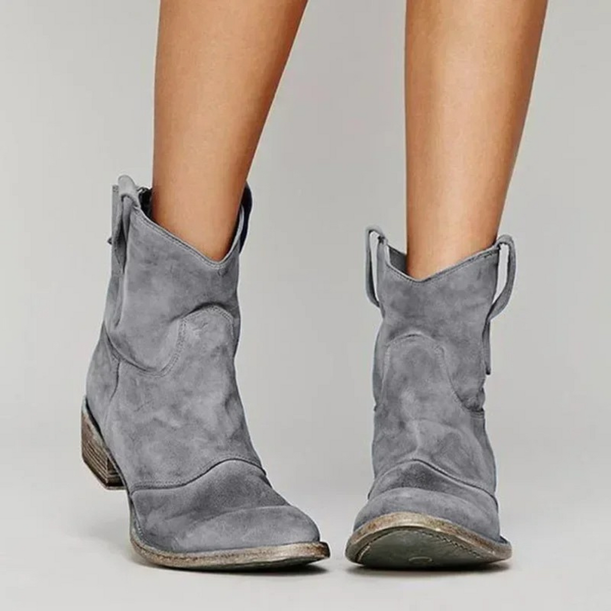 Women's Pointed-Toe Ankle Boots Non-Slip Sole Short Shaft Gray