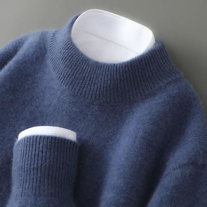 Women's Pure Cashmere Crew-Neck Sweater - Ribbed Neckline, Fitted Blue
