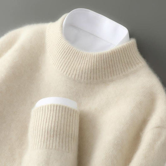 Women's Pure Cashmere Crew-Neck Sweater - Ribbed Neckline, Fitted Cream