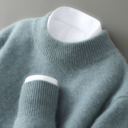 Women's Pure Cashmere Crew-Neck Sweater - Ribbed Neckline, Fitted Green