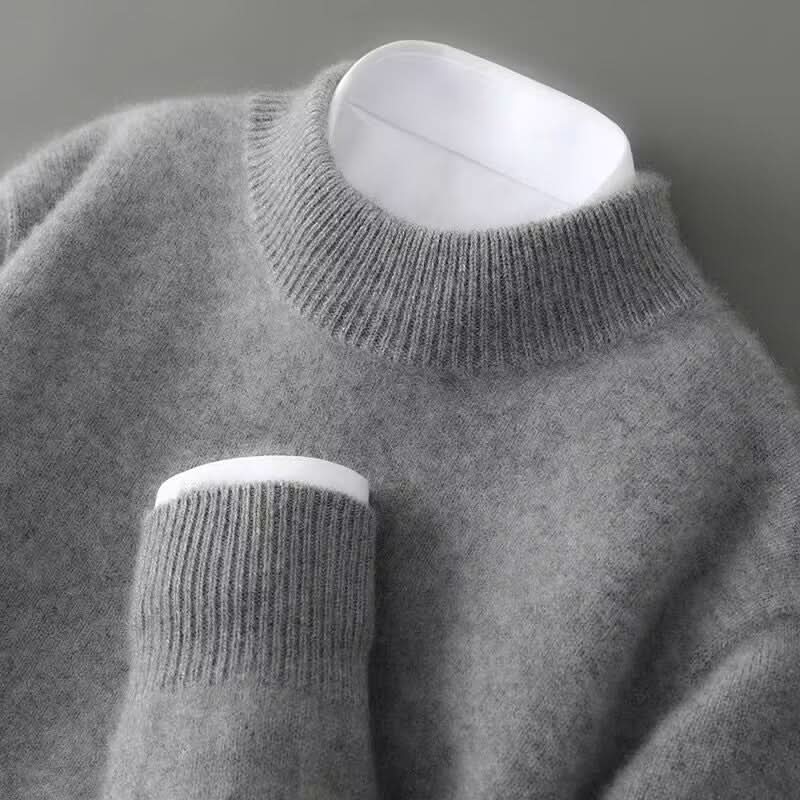 Women's Pure Cashmere Crew-Neck Sweater - Ribbed Neckline, Fitted Gray