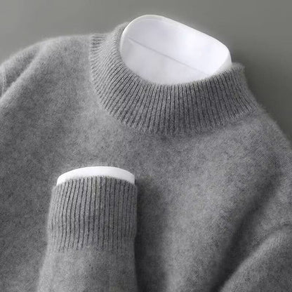 Women's Pure Cashmere Crew-Neck Sweater - Ribbed Neckline, Fitted Gray