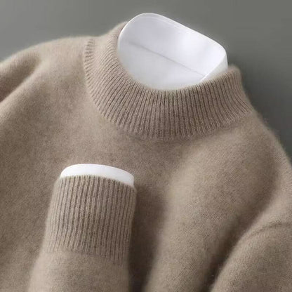 Women's Pure Cashmere Crew-Neck Sweater - Ribbed Neckline, Fitted Taupe