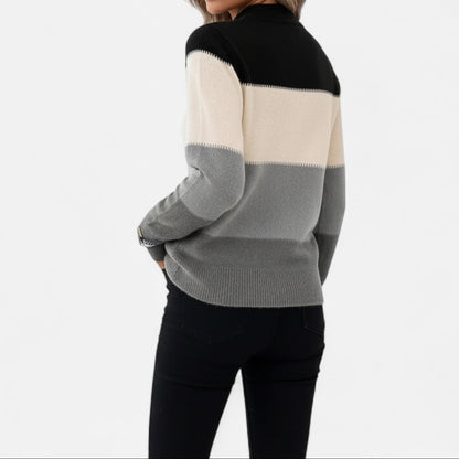 Women's Striped Knit Crew-Neck Sweater Lightweight Pullover 2