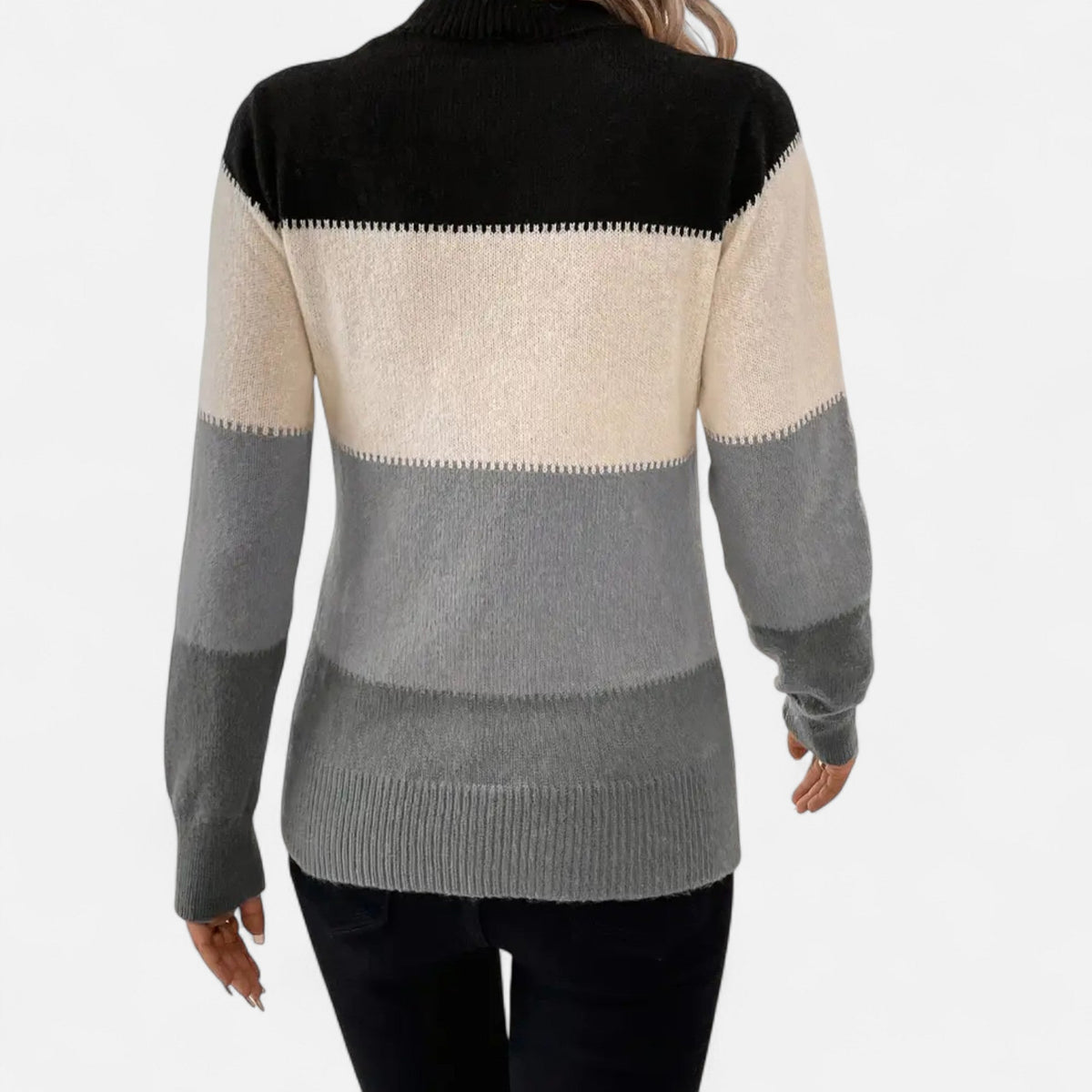 Women's Striped Knit Crew-Neck Sweater Lightweight Pullover 3