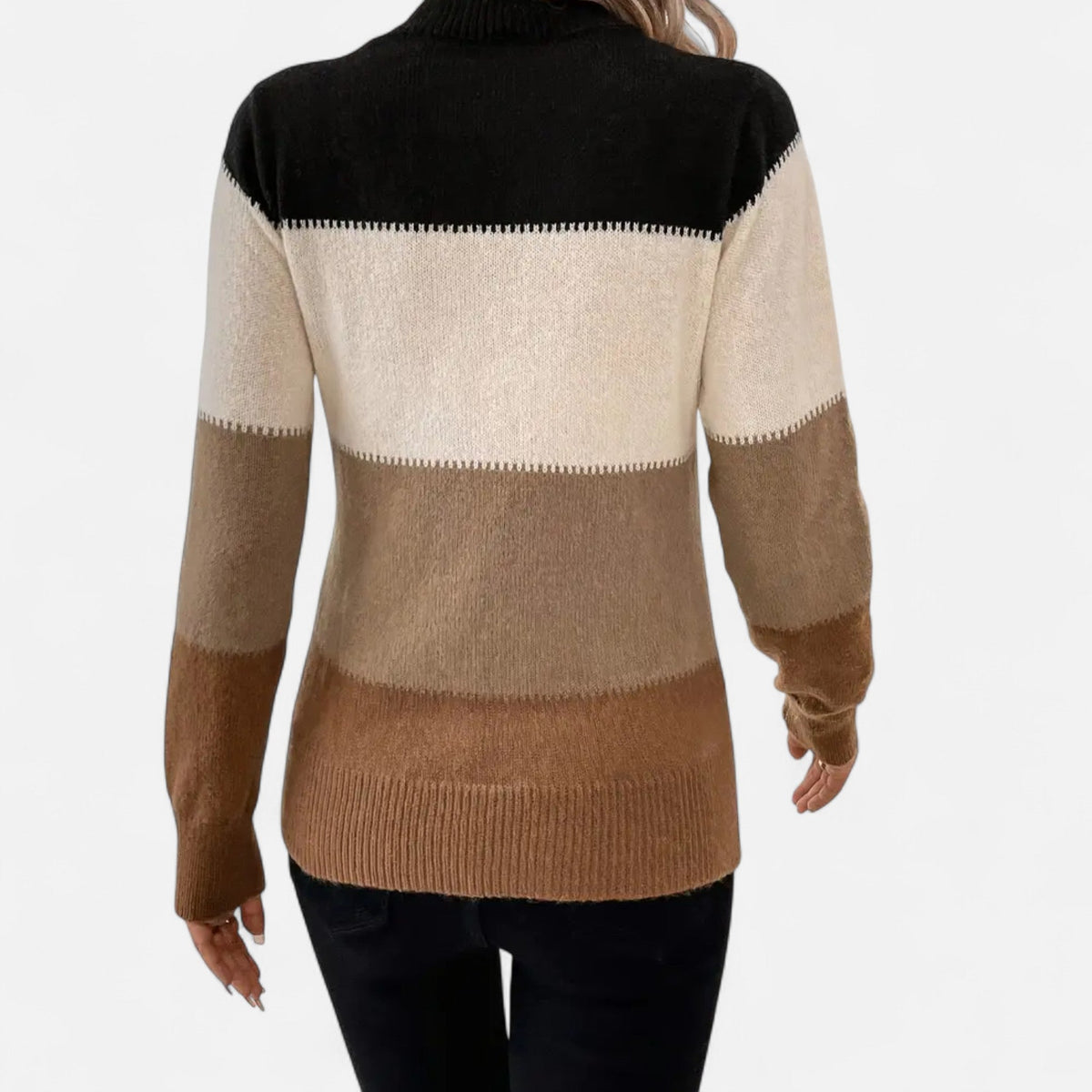 Women's Striped Knit Crew-Neck Sweater Lightweight Pullover 4