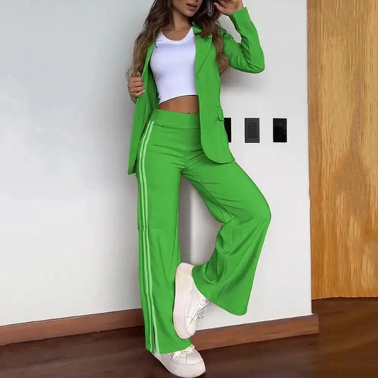 Women's Tailored Open-Front Blazer Wide-Leg Pant Set Green