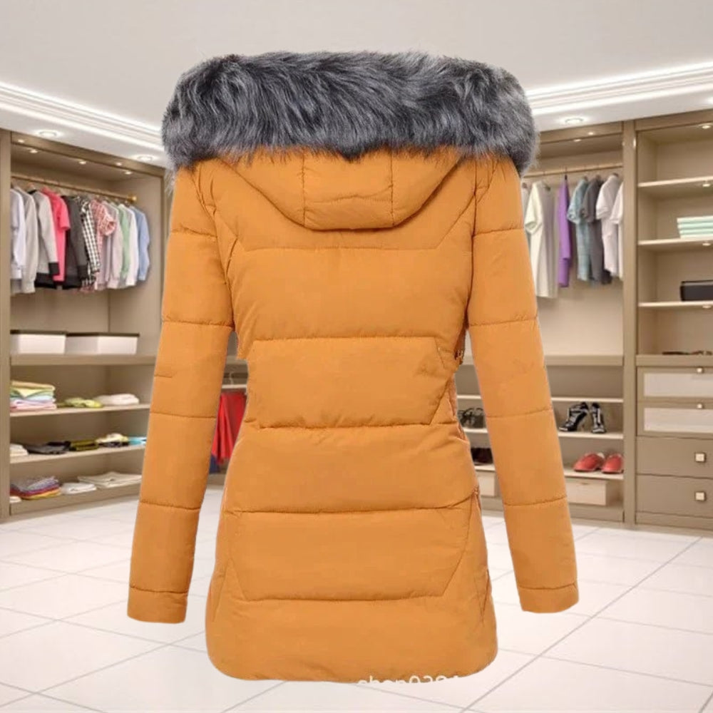 Women's Fur Collar Coat Zip Button Closure Long-Sleeve 2