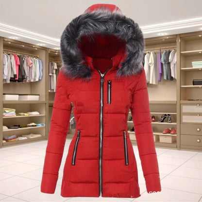 Women's Fur Collar Coat Zip Button Closure Long-Sleeve 1
